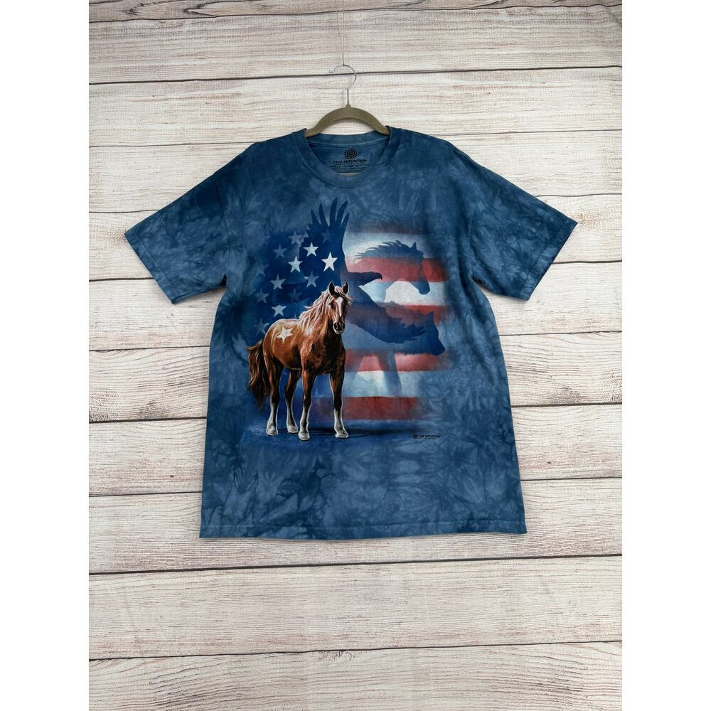 The Mountain Tie Dye American Flag Horse‎ Eagle T-Shirt Mens Large Blue